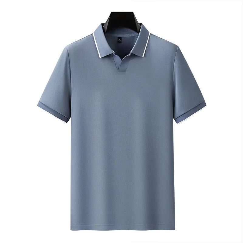 Men's solid colour short sleeve polo shirt in mercerized cotton blend fabric