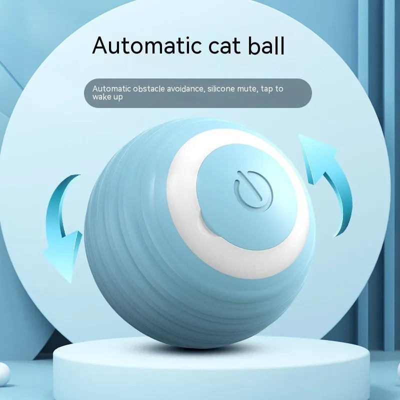 Blue rechargeable automatic moving cat toy ball with charging cable