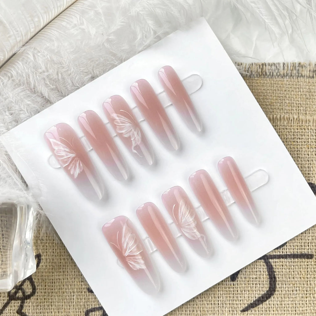 New Chinese style butterfly oval almond nail stickers 40 pieces ultra-thin seamless design for ladies colour XB11-535