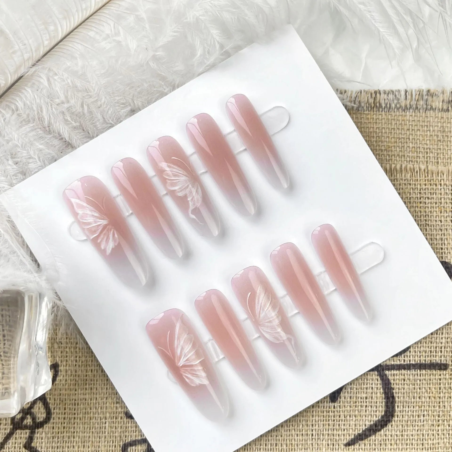 New Chinese style butterfly oval almond nail stickers 40 pieces ultra-thin seamless design for ladies colour XB11-535