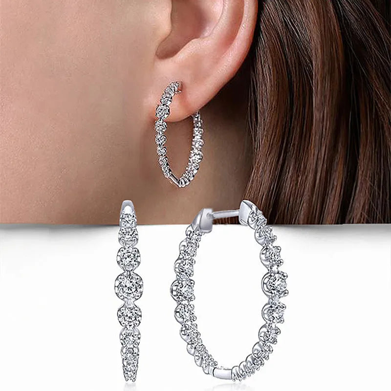 Women's copper geometric round zircon earrings with white gold colour finish and inlaid stone