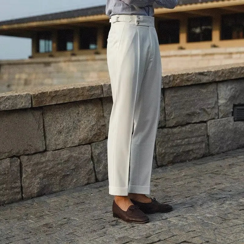 Slim fit straight leg suit trousers in apricot, black, and white colours for business formal wear