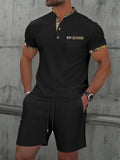 Men's grey cotton blend short sleeve suit with polo collar and matching shorts