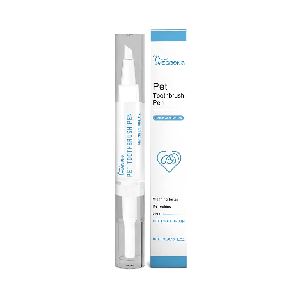 Pet teeth cleaning brush with built-in 3ml reservoir measuring 1.1x12.5 cm