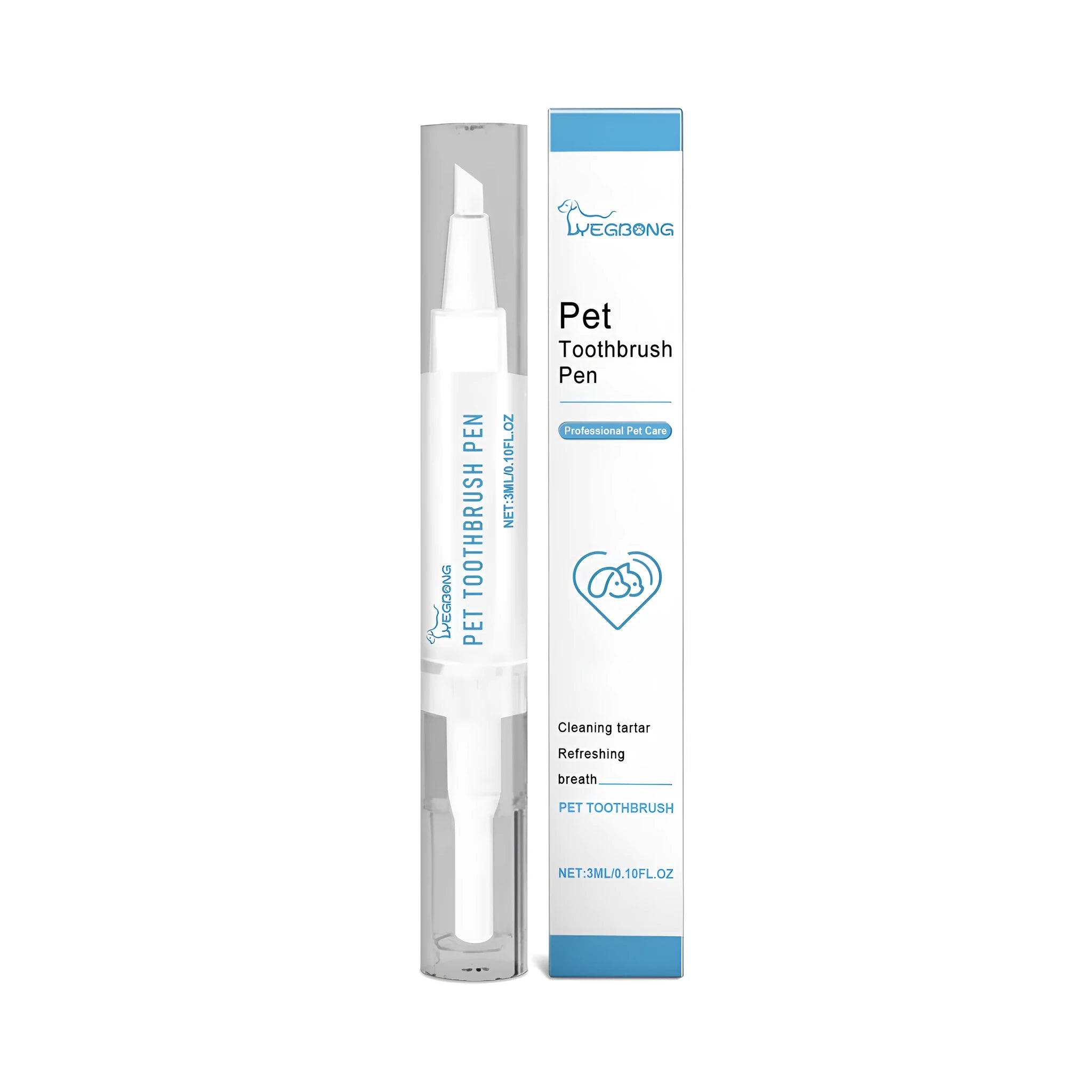 Pet teeth cleaning brush with built-in 3ml reservoir measuring 1.1x12.5 cm