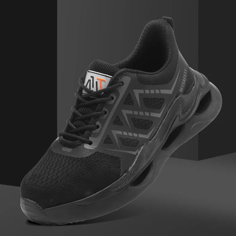 Lightweight steel toe cap labour protection shoes in 9311 Black with flat knitted upper and rubber sole