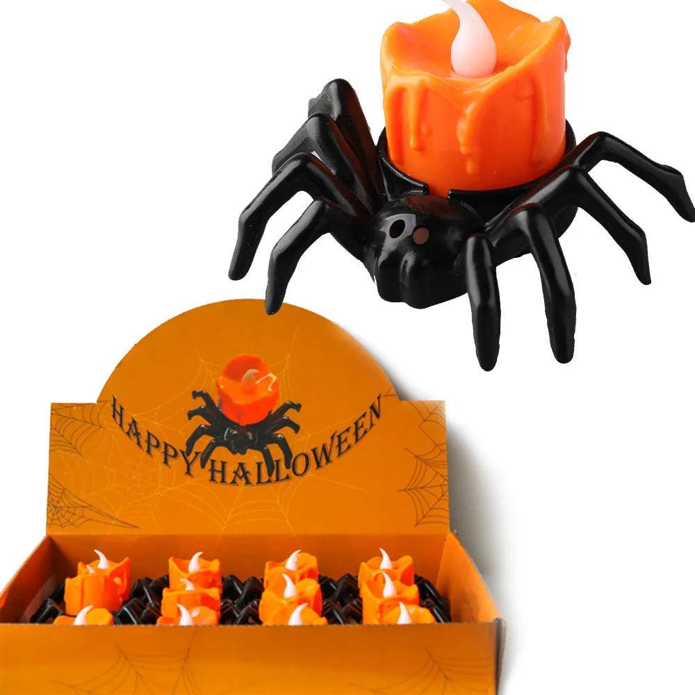 Halloween spider candlestick ornament plastic battery operated 7x8.5x5cm ambient lighting