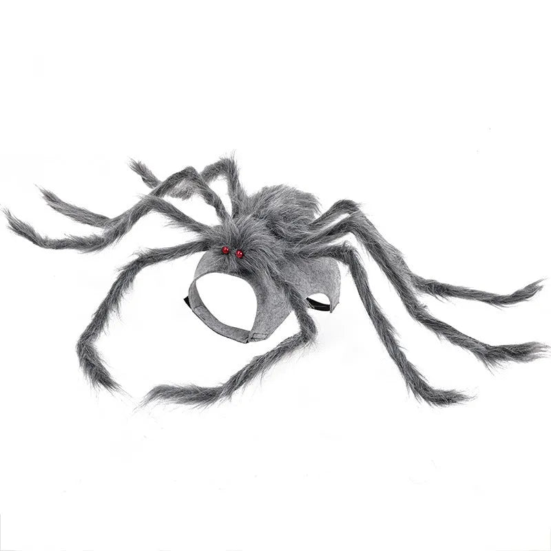 Halloween pet costume shaped like a big spider with eight legs, shown in grey colour.