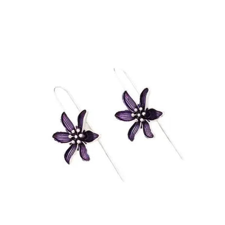 Purple flower-shaped alloy earrings with electroplated finish for women