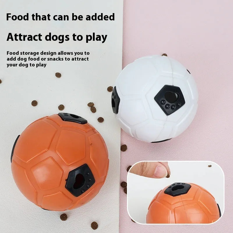 TPR dog toy ball in orange hollow style for nibbling and teeth grinding, on white background