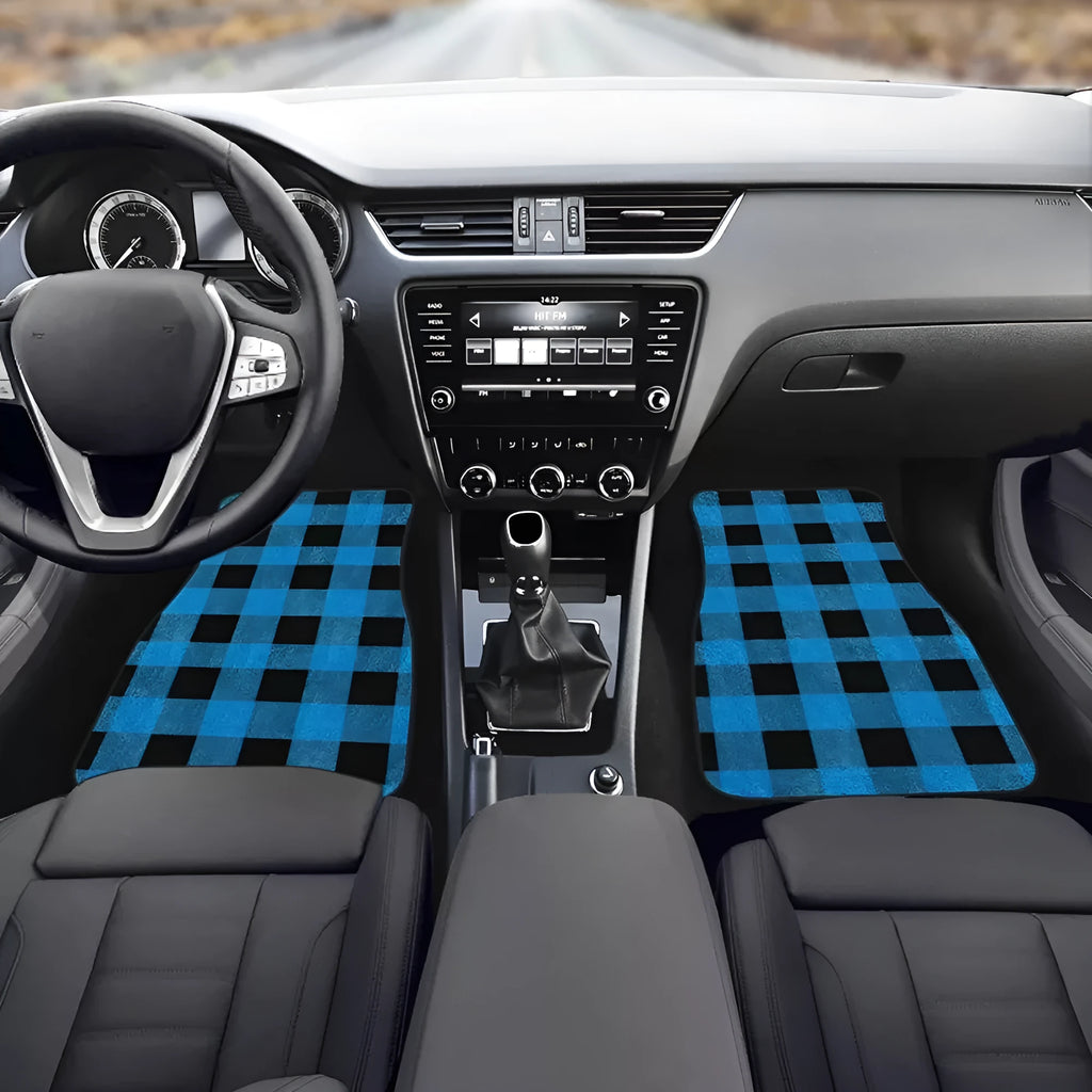 Black printed rubber car floor mat set showing 20mm thickness and waterproof construction
