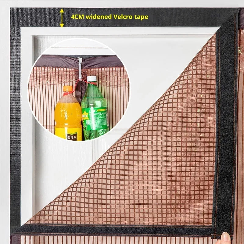 Self-priming Velcro door curtain in striped coffee colour measuring 90x230cm for household partition use