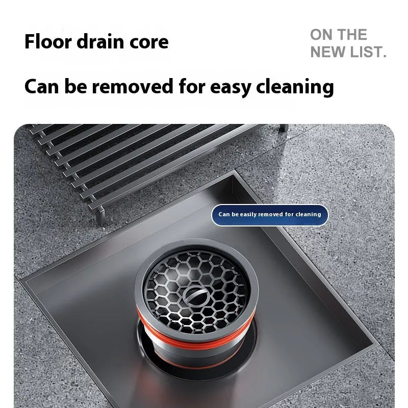 Gun grey 304 stainless steel courtyard floor drain with a 15x15cm square drain opening.