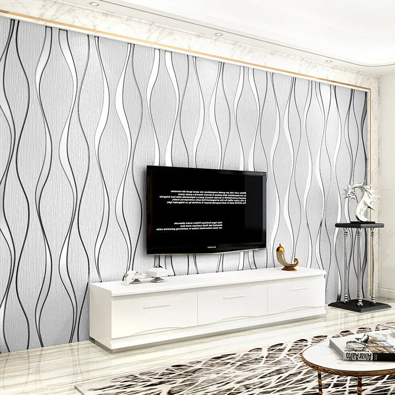 Curve stripe patterned 3D wallpaper with velvet texture for video wall backgrounds.