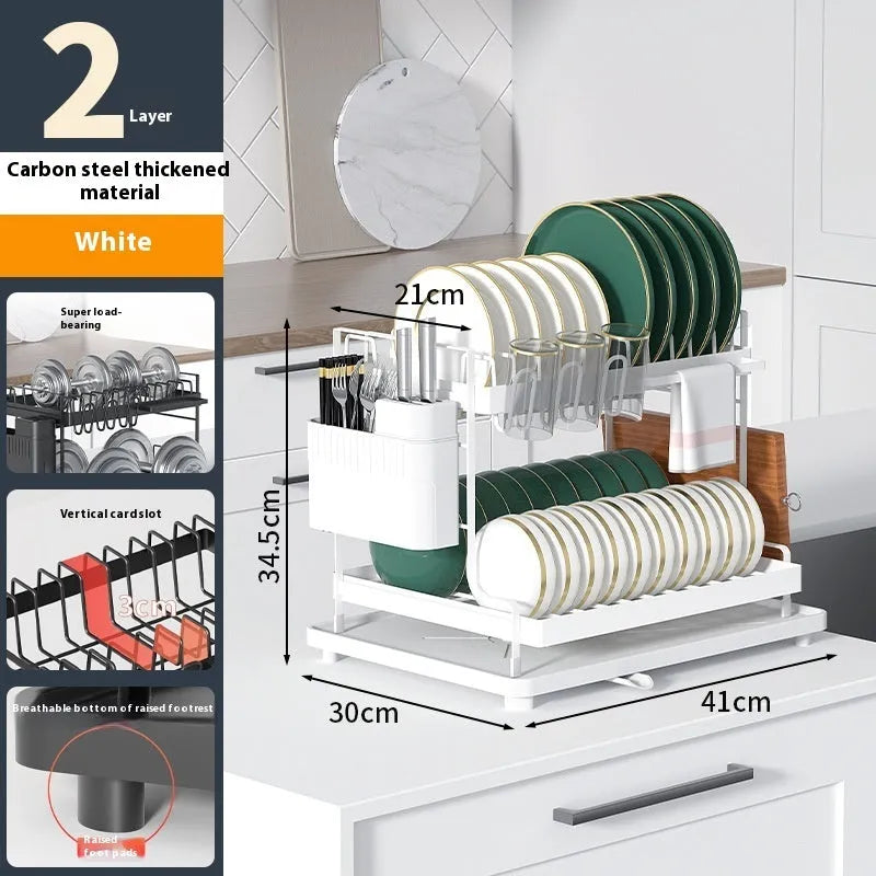 Double-layer kitchen storage rack with removable draining function in modern simplicity design