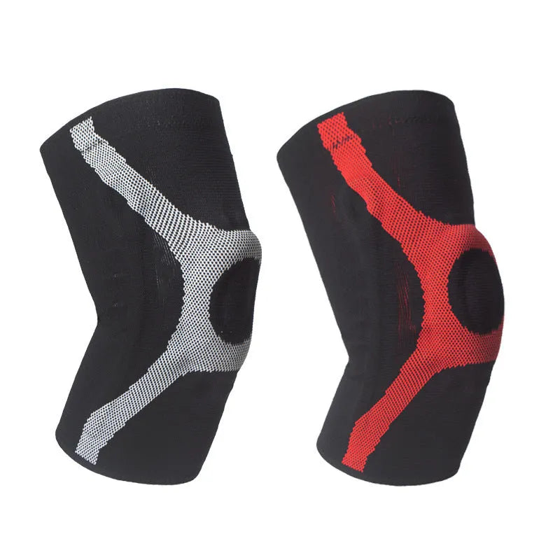 Red and grey silicone sports knee pads with non-slip design for running and climbing