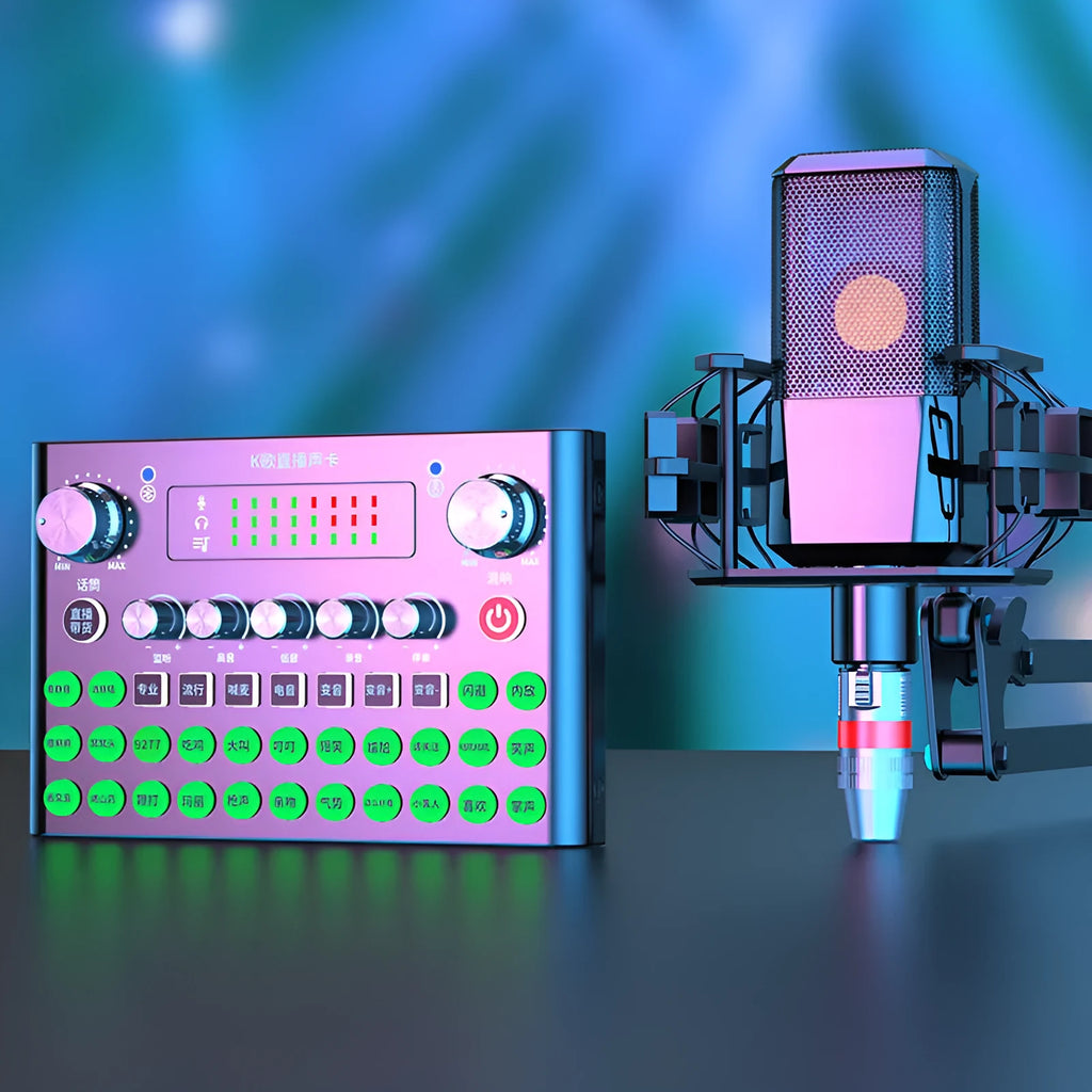 F007plus live broadcast sound card and condenser microphone with Bluetooth 4.1 and included bracket