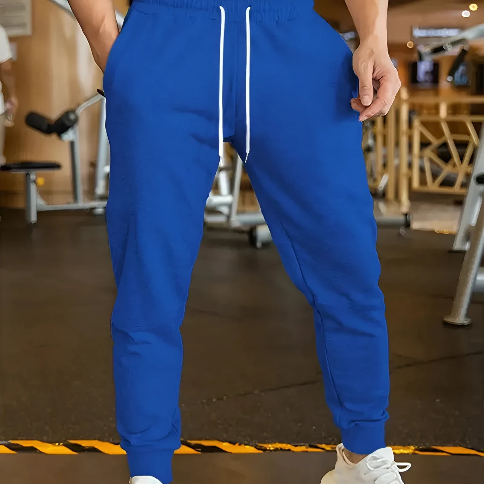 Men's linen leisure trousers in loose fit with elastic lace waist and drawstring, shown in colour option G52P064.