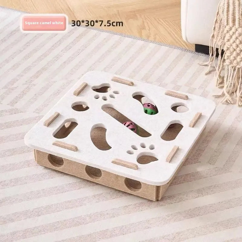 Square green brown felt cat scratching toy box measuring 30cm with scratching surface