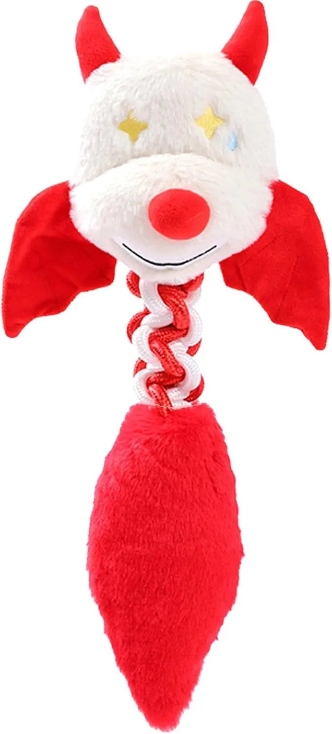 Large green plush dog toy with rope knot and realistic cartoon design on light background