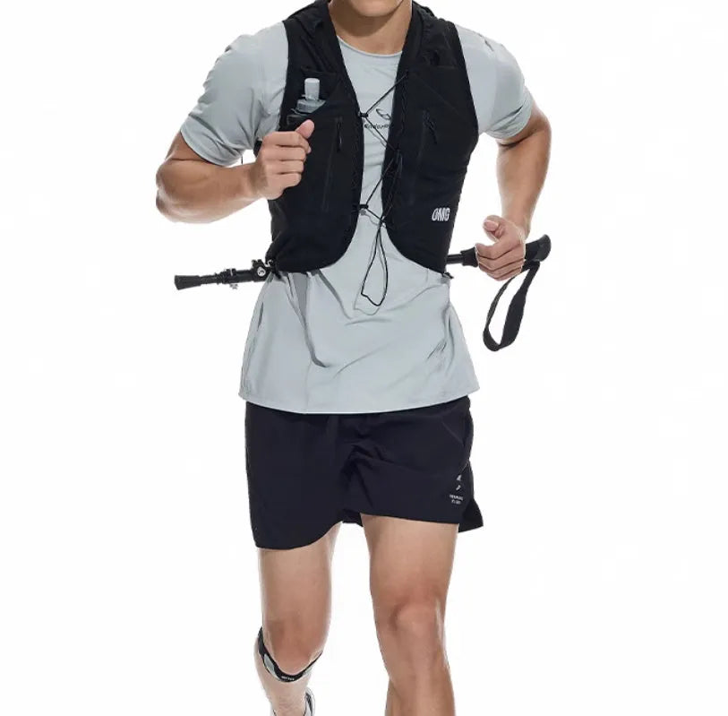 Men's black running shorts with laser punching detail and stretch fabric