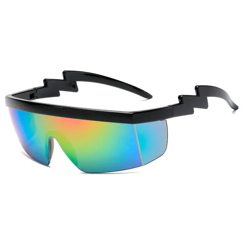 European and American one-piece sunglasses with PC lens in black frame and grey piece for cycling and outdoor sports
