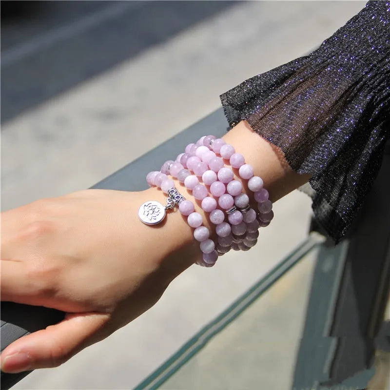 Natural stone bracelet with geometric lotus design in vintage literary style for women