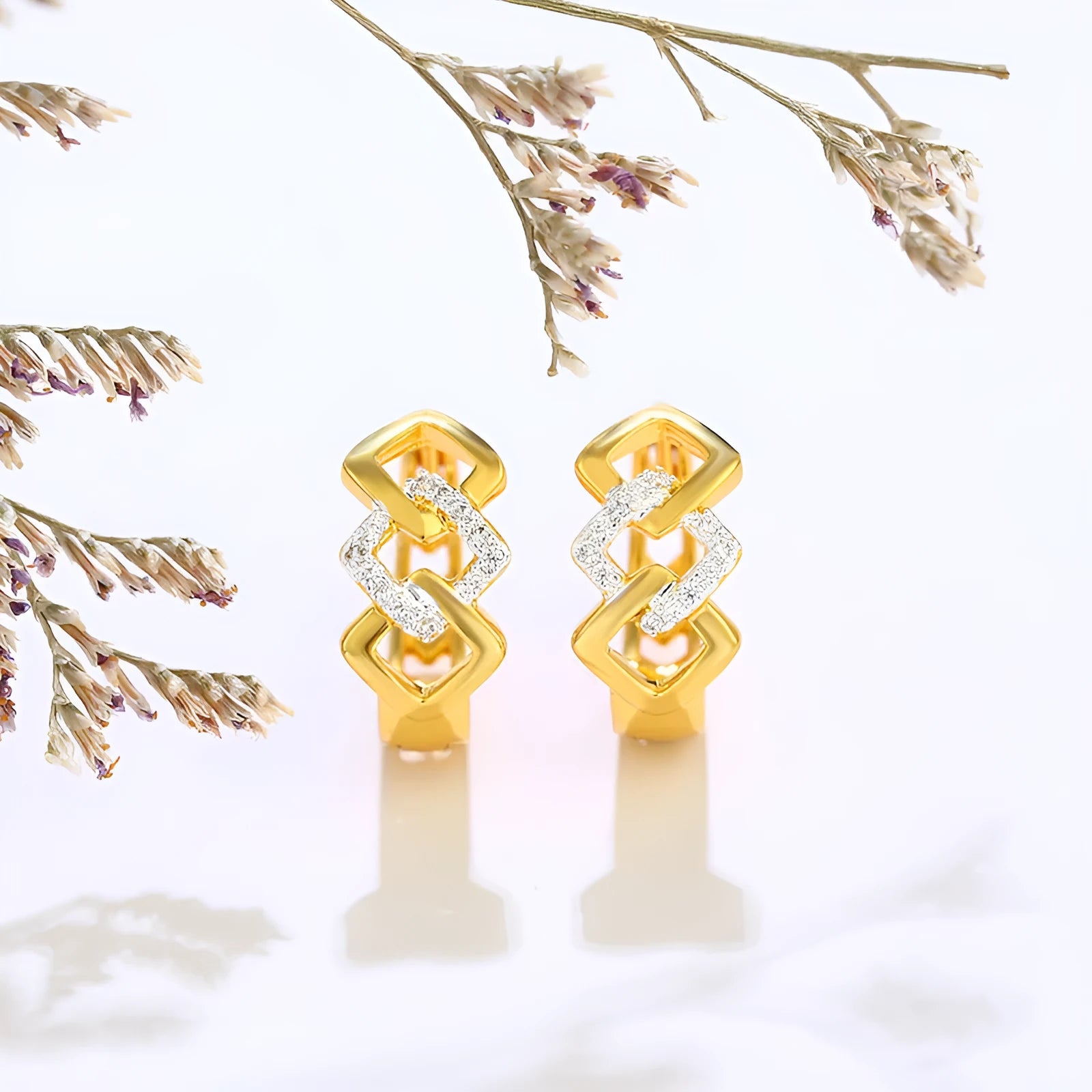 Geometric hollow out gold alloy earrings with clip-back fastening and colour separation detailing