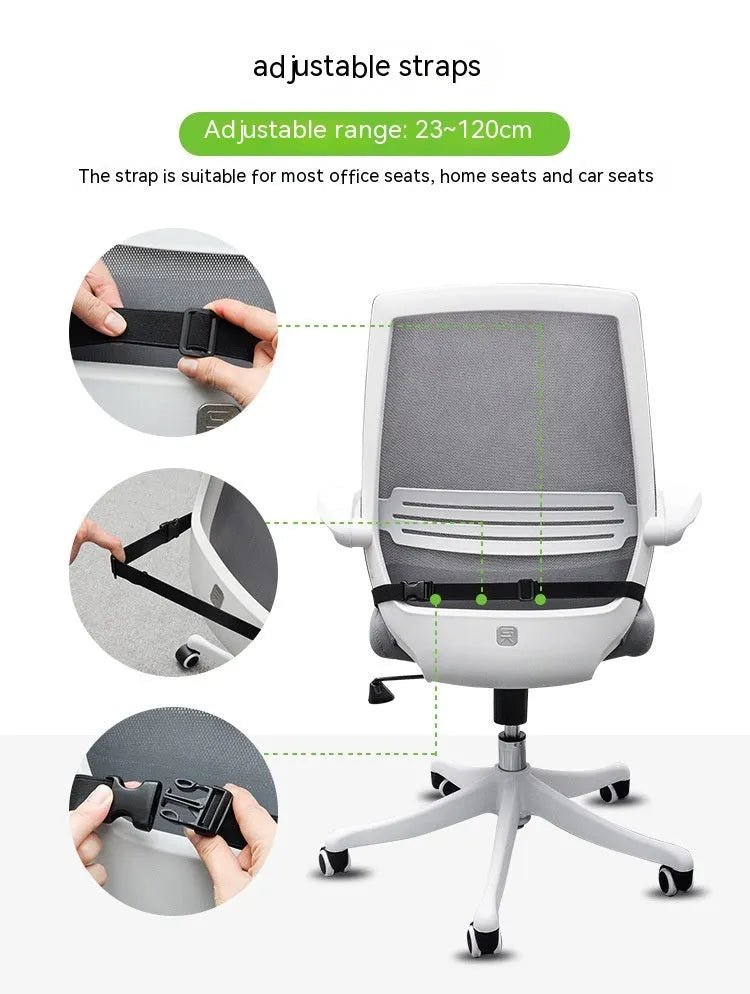 Memory foam seat cushion with an adjustable strap in black, grey, and creamy white colours.