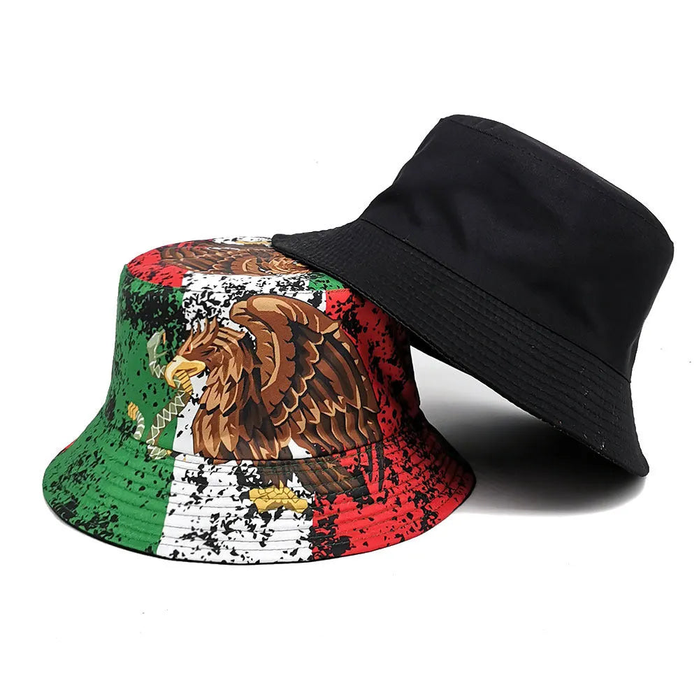 Eagle pattern retro bucket hat in M size 56-58cm, polyester dome crown, sun protection