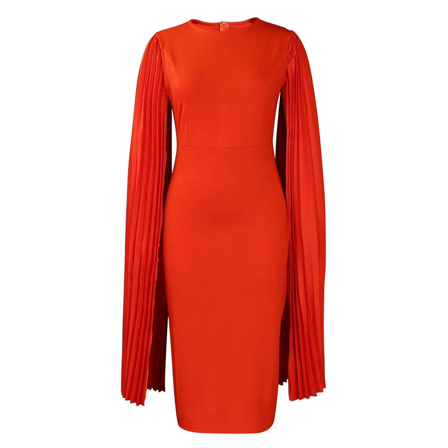 Women's high waist evening gown with pleated shawl collar and long sleeves