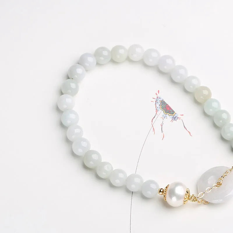 Handmade jade bracelet for women with natural emerald peace buckle and round pendant
