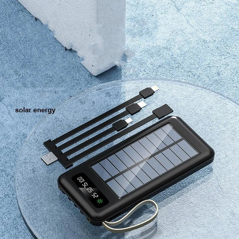 Solar power bank in black or white with capacity options of 20000mAh and 30000mAh