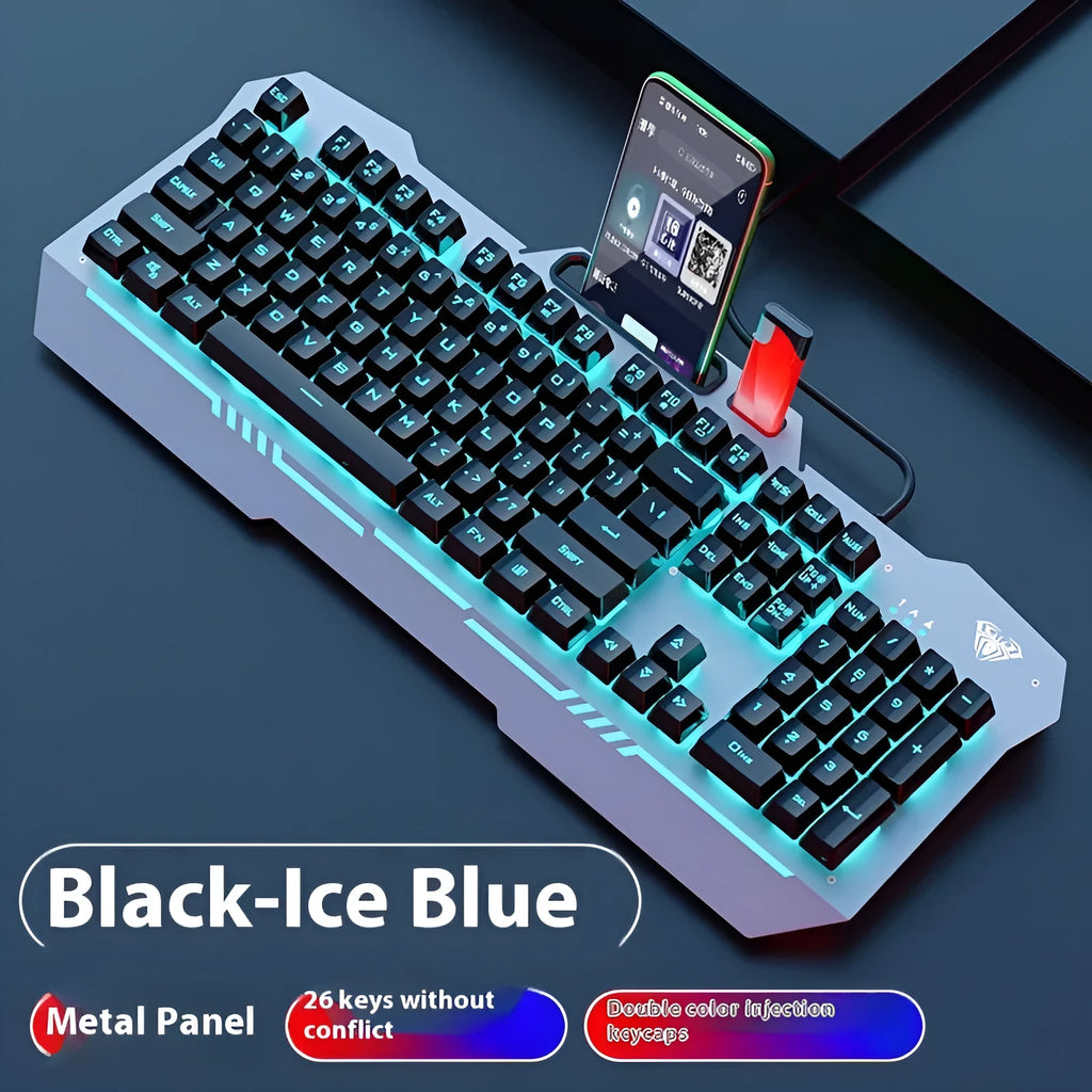 F3010 black and white mechanical keyboard and mouse bundle with gaming headset and colourful LED backlighting