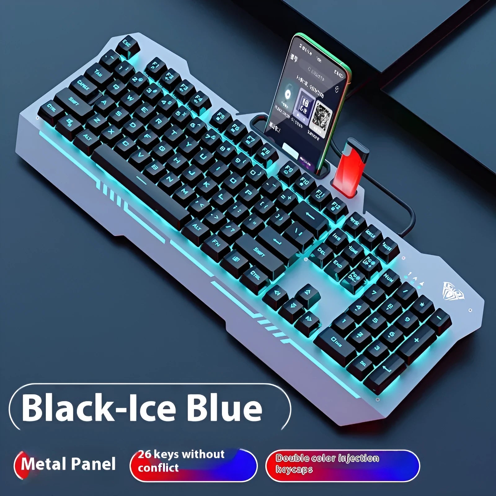 F3010 black and white mechanical keyboard and mouse bundle with gaming headset and colourful LED backlighting
