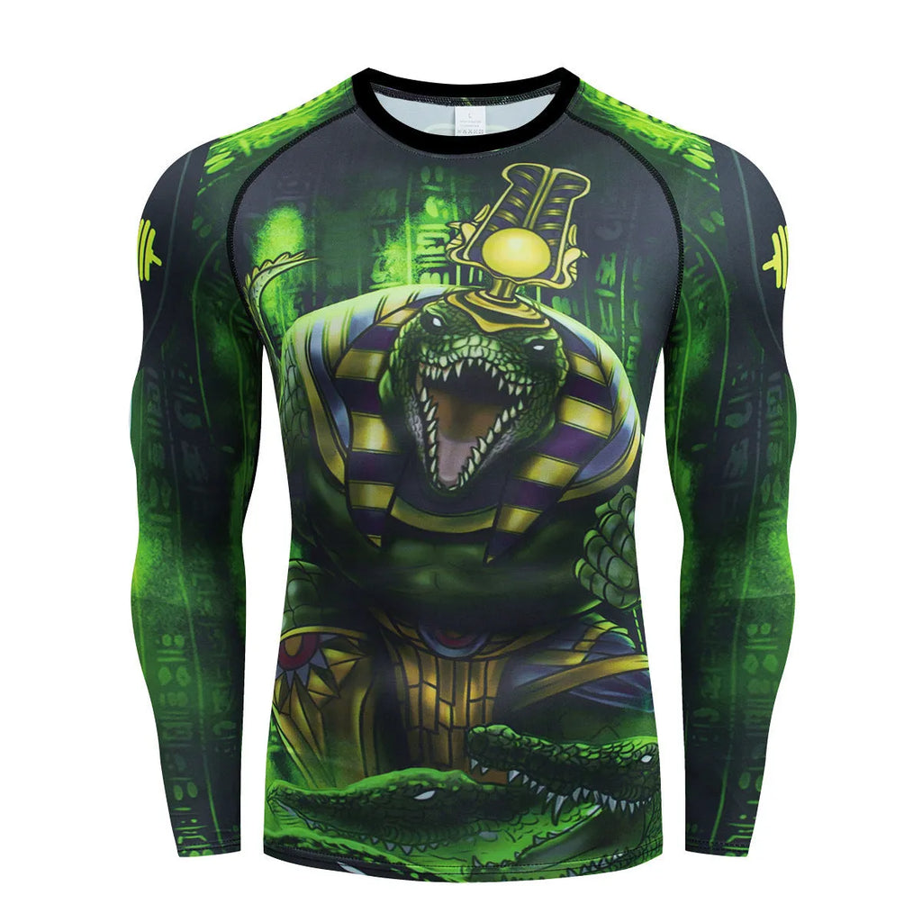 Man wearing a slim fit, long-sleeve ZF016 printed sports suit for running and fitness activities.