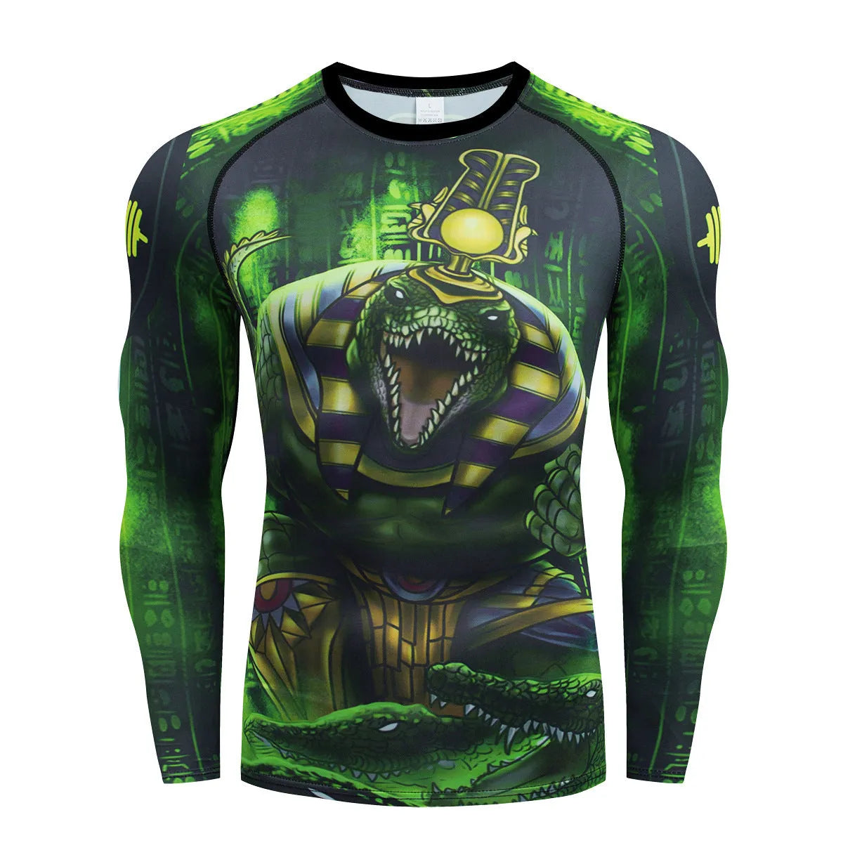 Man wearing a slim fit, long-sleeve ZF016 printed sports suit for running and fitness activities.