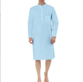 Men's simple cotton shirt robe with pockets shown in one of nine available colours.