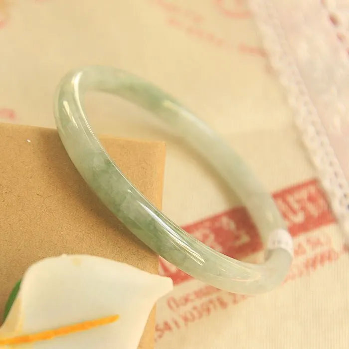 Handmade green jade waxy bracelet geometric unisex Chinese style 10mm thick 53-54mm inner diameter