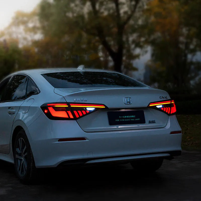 11th generation Honda Civic modified LED taillights in black and red with sequential streamer indicators
