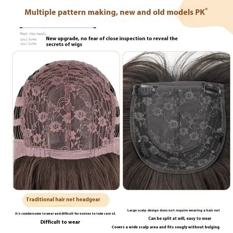 Black long straight high layered full-head wig for women with wear-free hair net