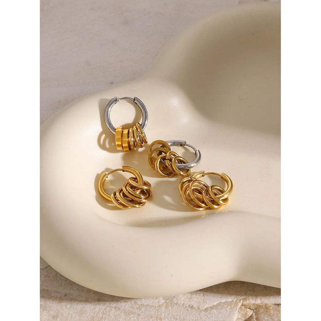 Stainless steel electroplated earrings with colour-matching finish for unisex piercing jewellery
