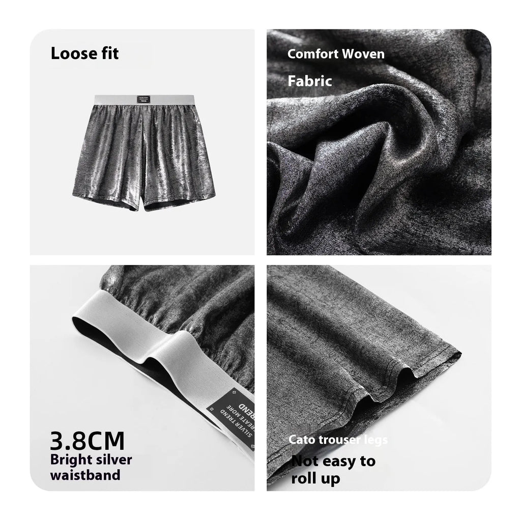 Galaxy reflective bright silver woven loose mid waist sports underwear for women