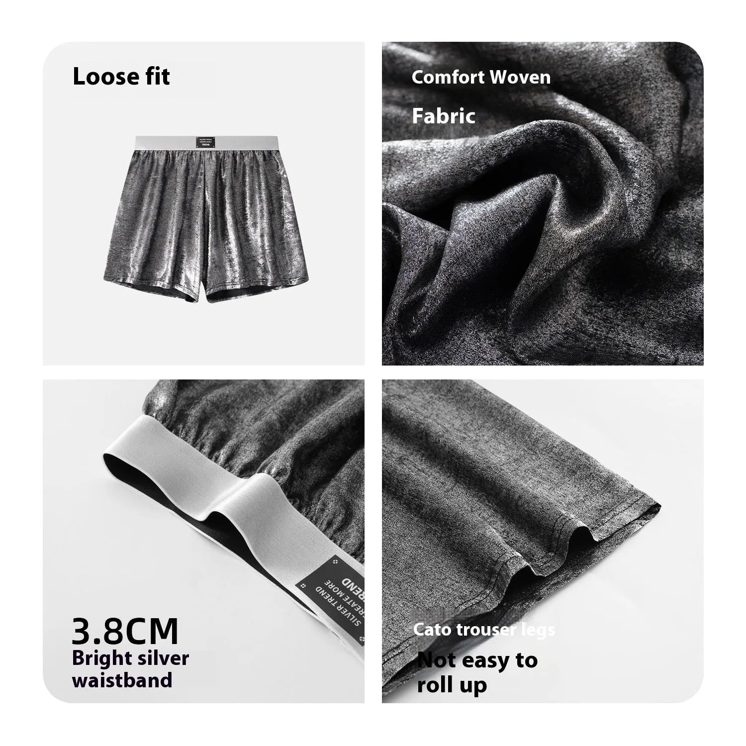 Galaxy reflective bright silver woven loose mid waist sports underwear for women