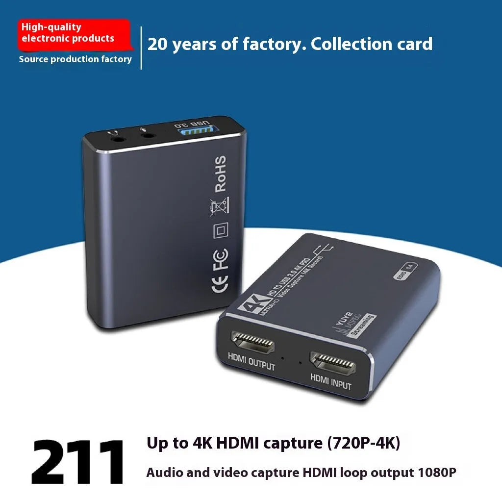 Black 4K gaming set-top box with USB connection for video and audio recording