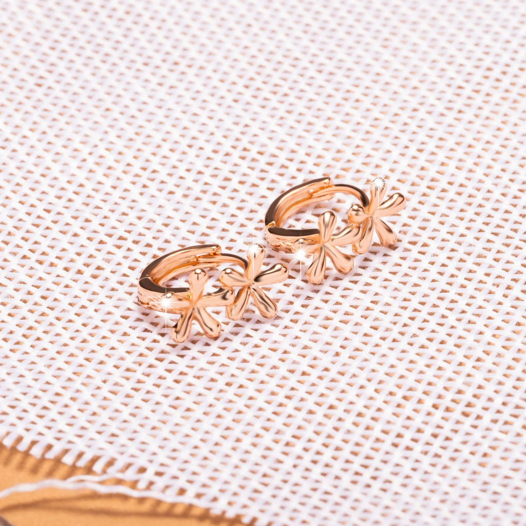 Circular rose gold electroplated earrings with waterdrop flower design for women