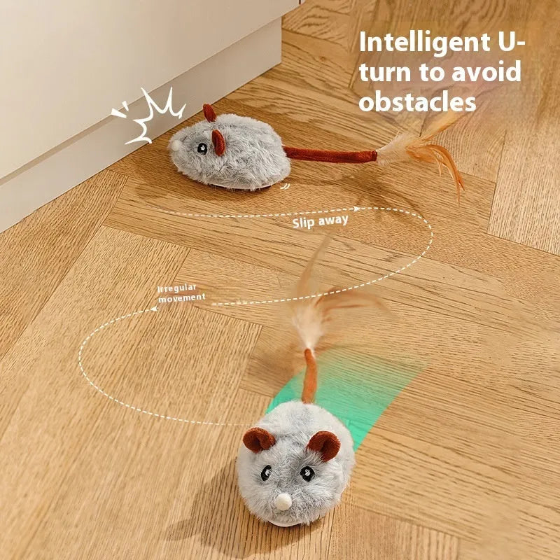 Self-moving plush electric mouse cat toy in pink with Type C charging