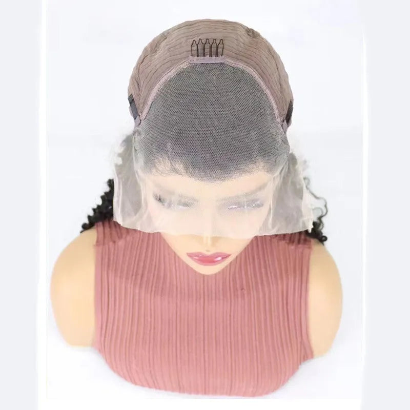Simple solid colour hand-woven human hair half lace wig for ladies, available in lengths from 18 to 34 inches