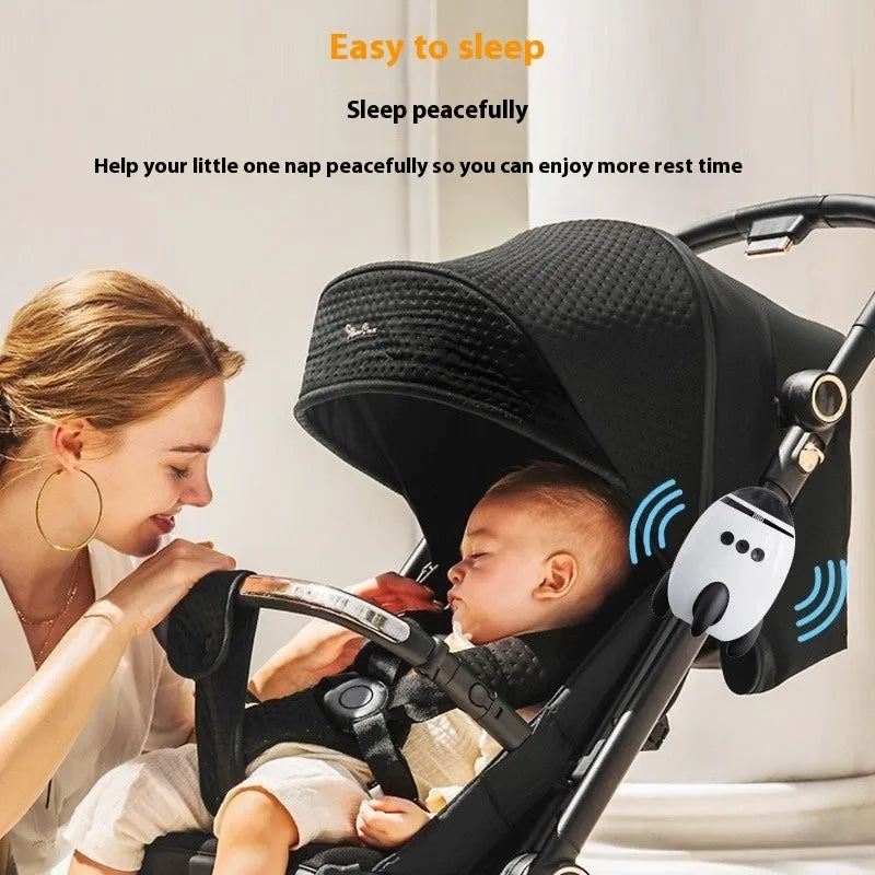 White baby sleep comforter device with automatic shaking and Bluetooth functions for infants