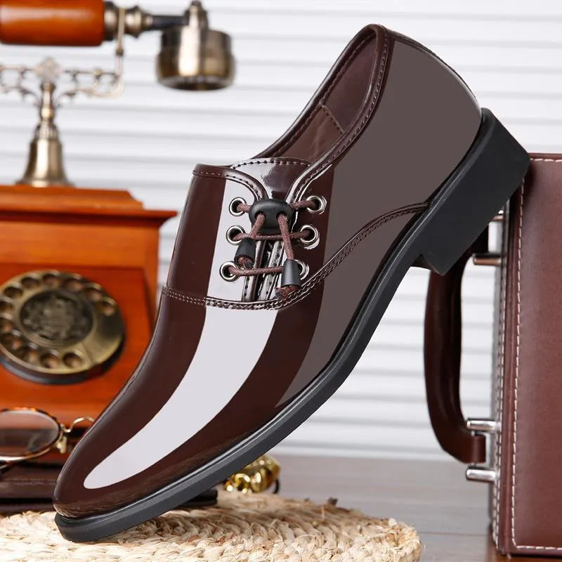 Men's black and brown business formal shoes with rubber sole and artificial PU upper